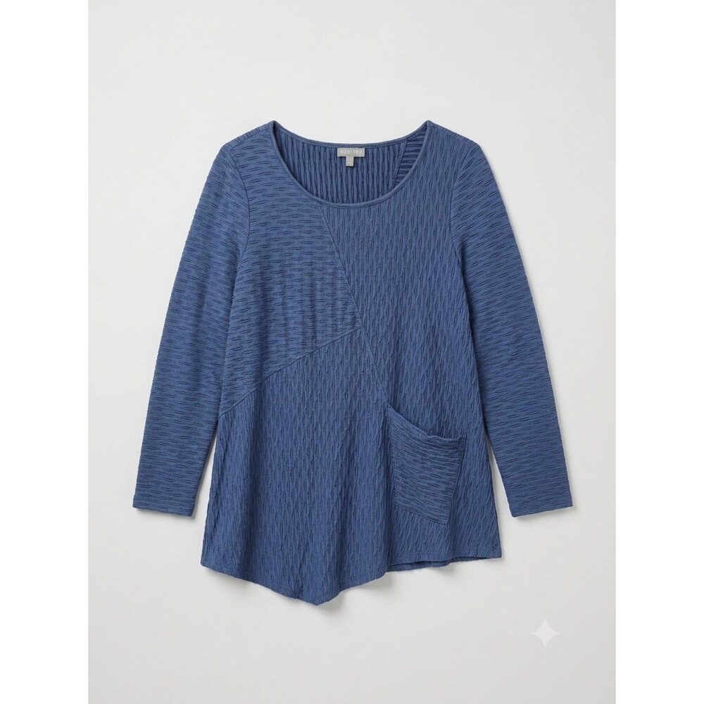Habitat Women S Blue Textured Tunic Top Pockets Lagenlook Artsy Minimalist